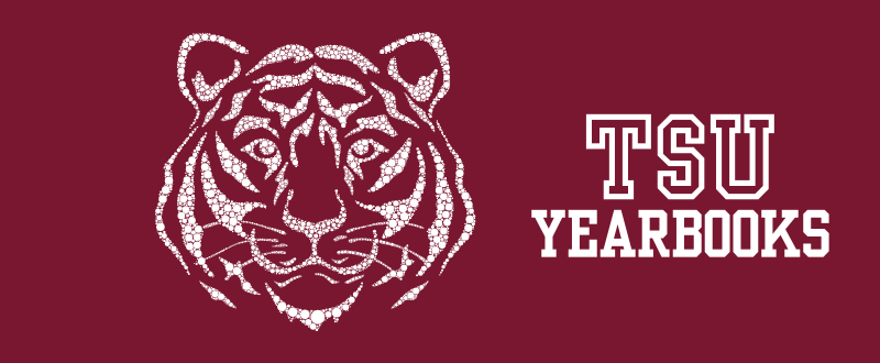 Image featuring a tiger head and text about TSU Yearbooks, highlighting the collection