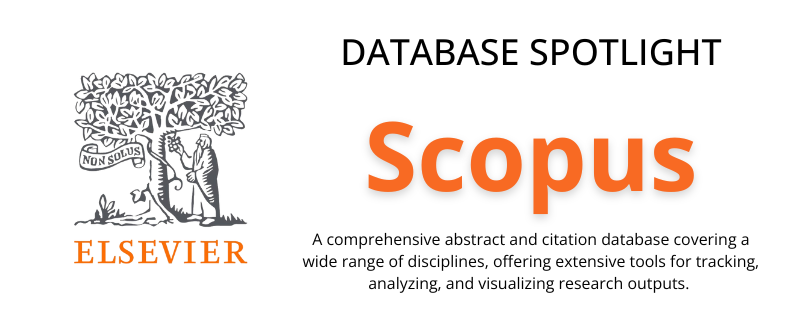 Graphic showcasing the Scopus database with a focus on academic and research resources