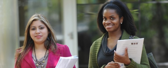 Walking two women students