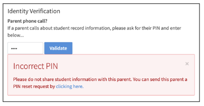 incorrect pin